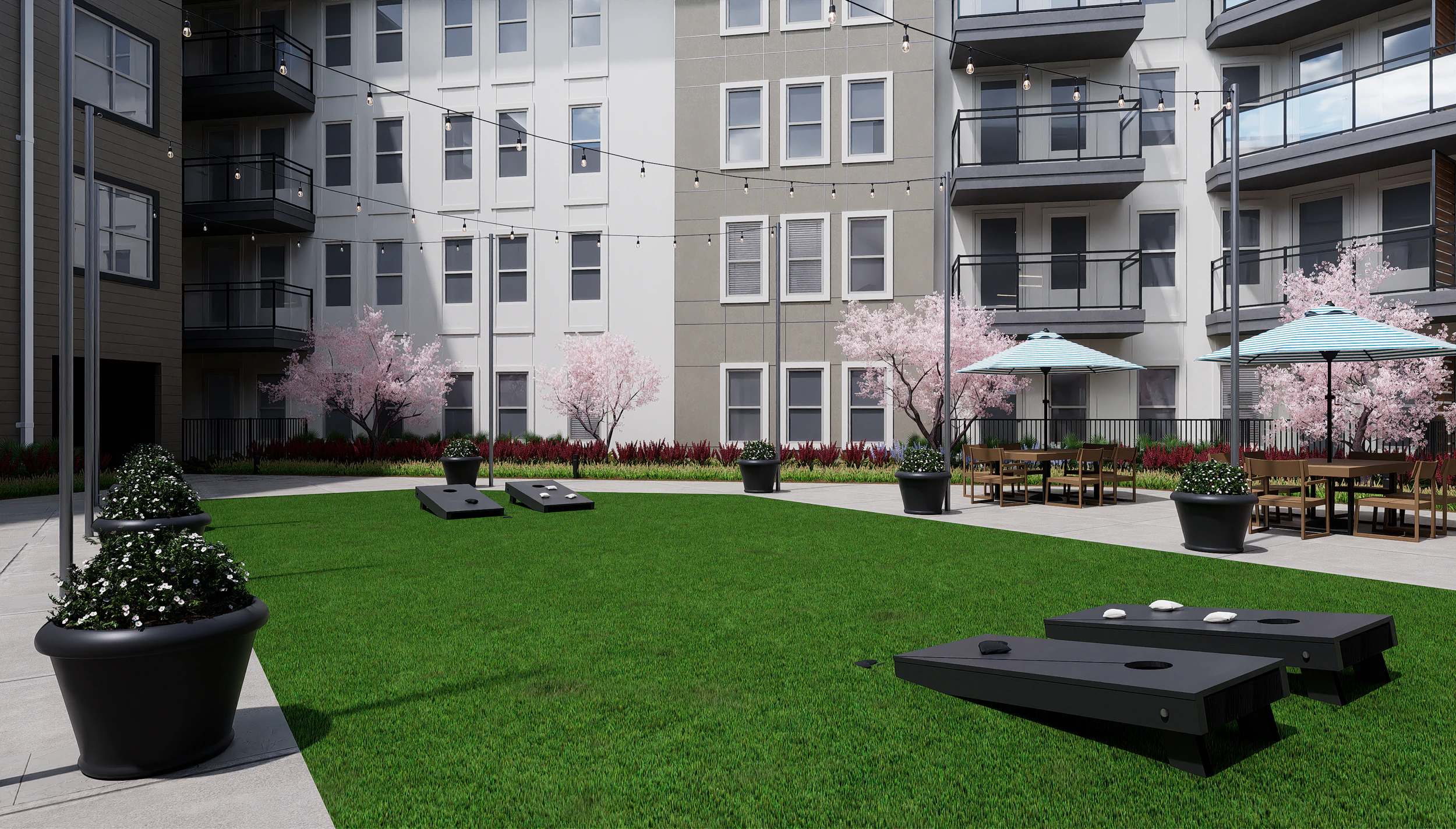 dallas pet friendly apartments courtyard cornhole dynamic